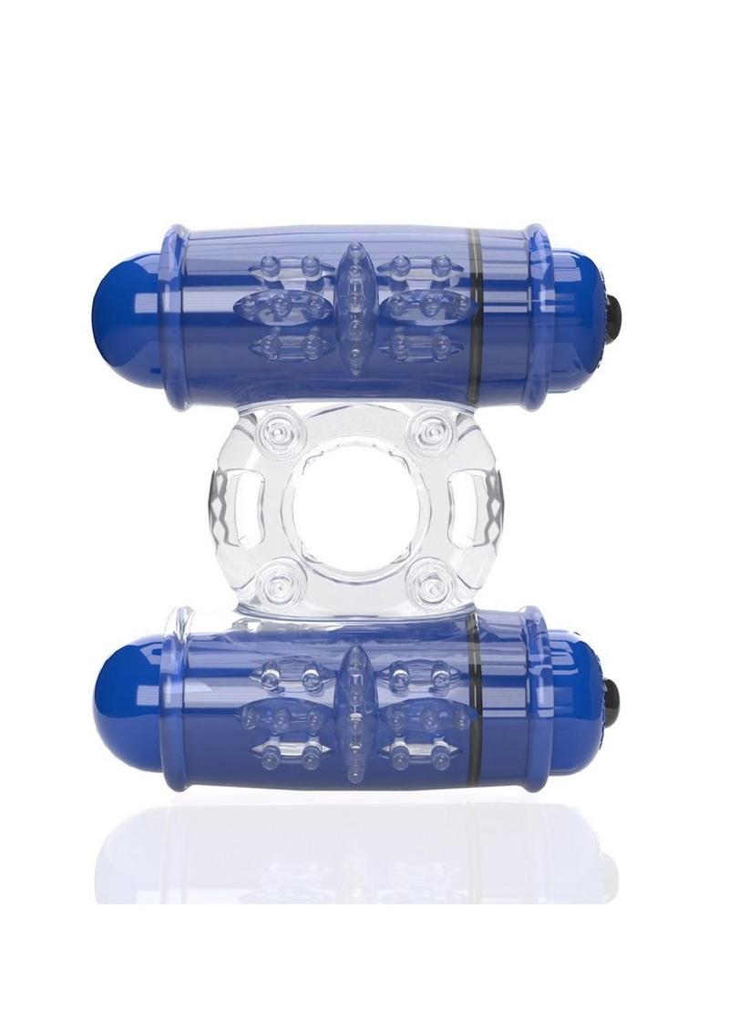 Load image into Gallery viewer, 4b Double Wammy Silicone Rechargeable Dual Vibrating Couples Cock Ring - Blue/Blueberry
