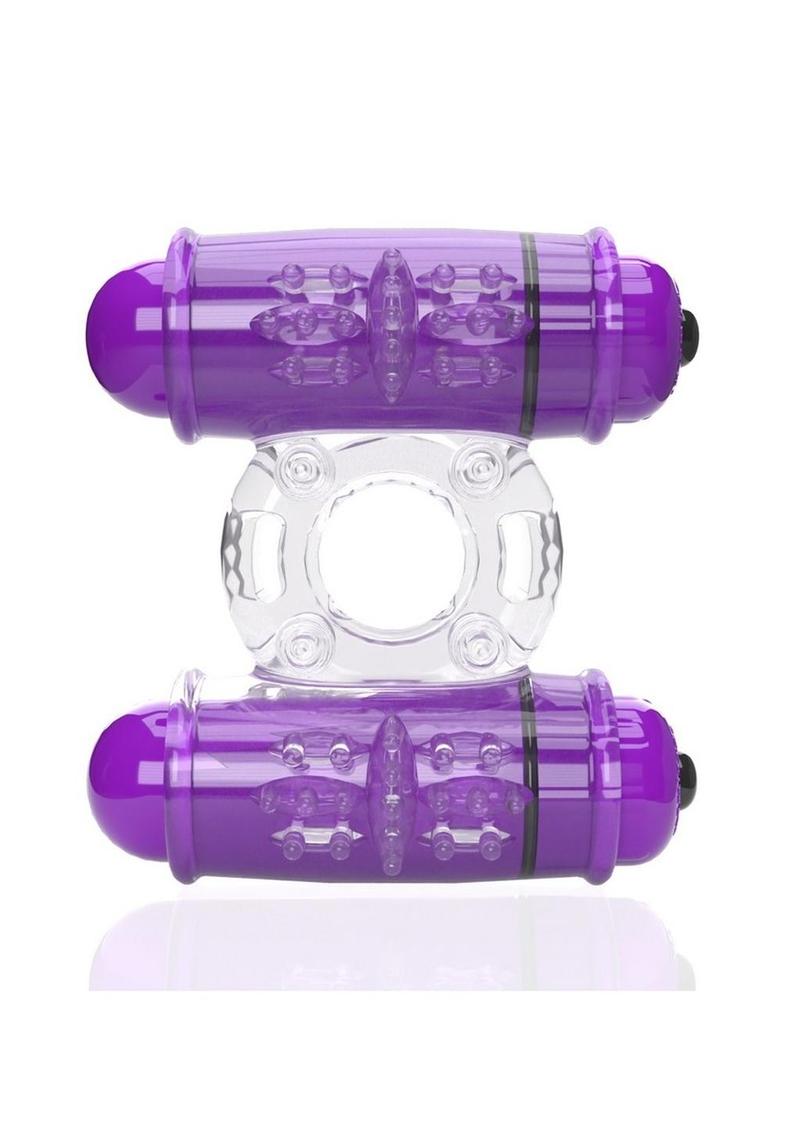 Load image into Gallery viewer, 4b Double Wammy Silicone Rechargeable Dual Vibrating Couples Cock Ring - Grape
