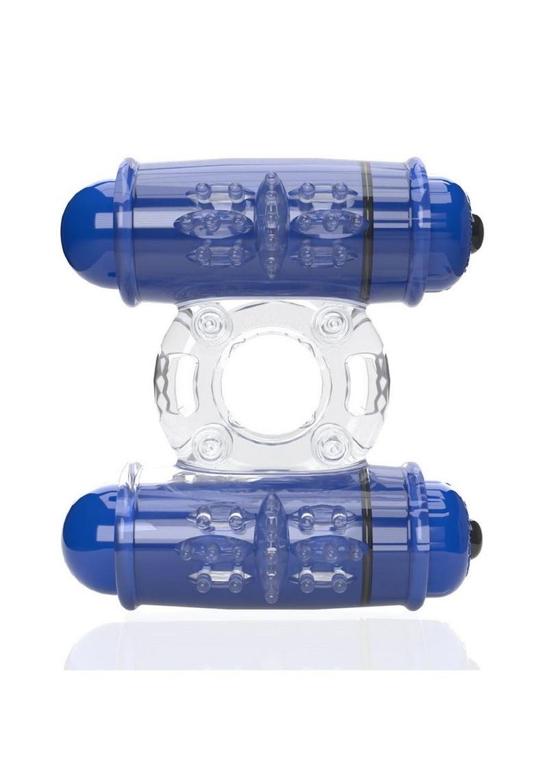 Load image into Gallery viewer, 4t Double Wammy Silicone Rechargeable Dual Vibrating Couples Cock Ring - Blue/Blueberry
