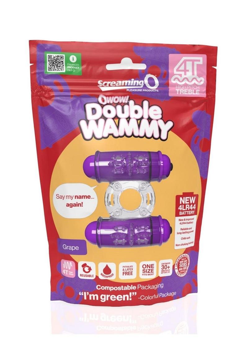 Load image into Gallery viewer, 4t Double Wammy Silicone Rechargeable Dual Vibrating Couples Cock Ring - Grape/Purple
