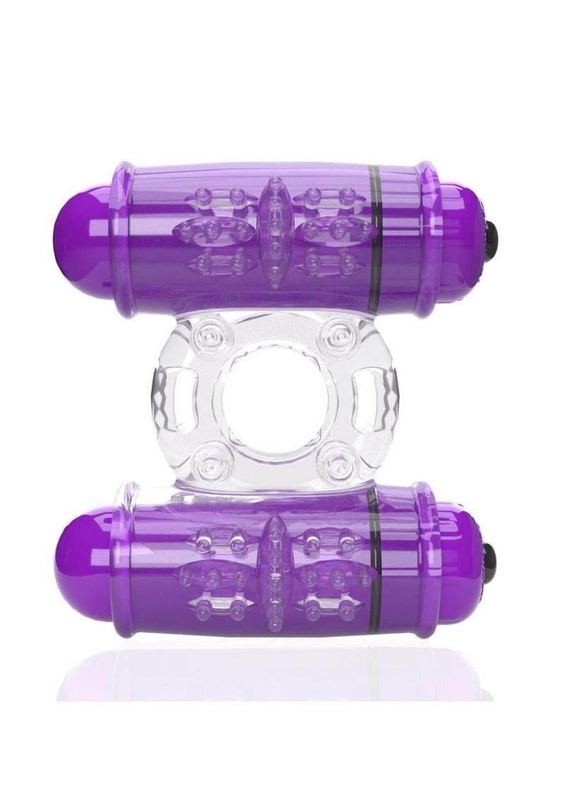 Load image into Gallery viewer, 4t Double Wammy Silicone Rechargeable Dual Vibrating Couples Cock Ring - Grape/Purple
