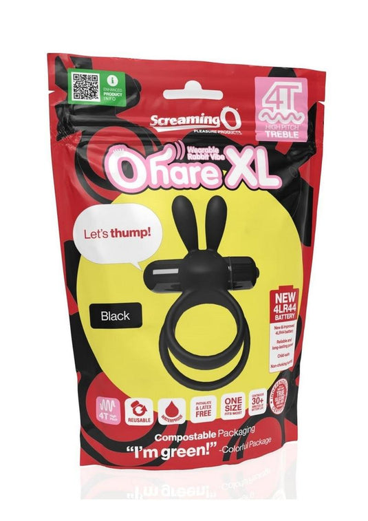 4t Ohare XL Rechargeable Silicone Rabbit Vibrating Cock Ring - Black - XLarge