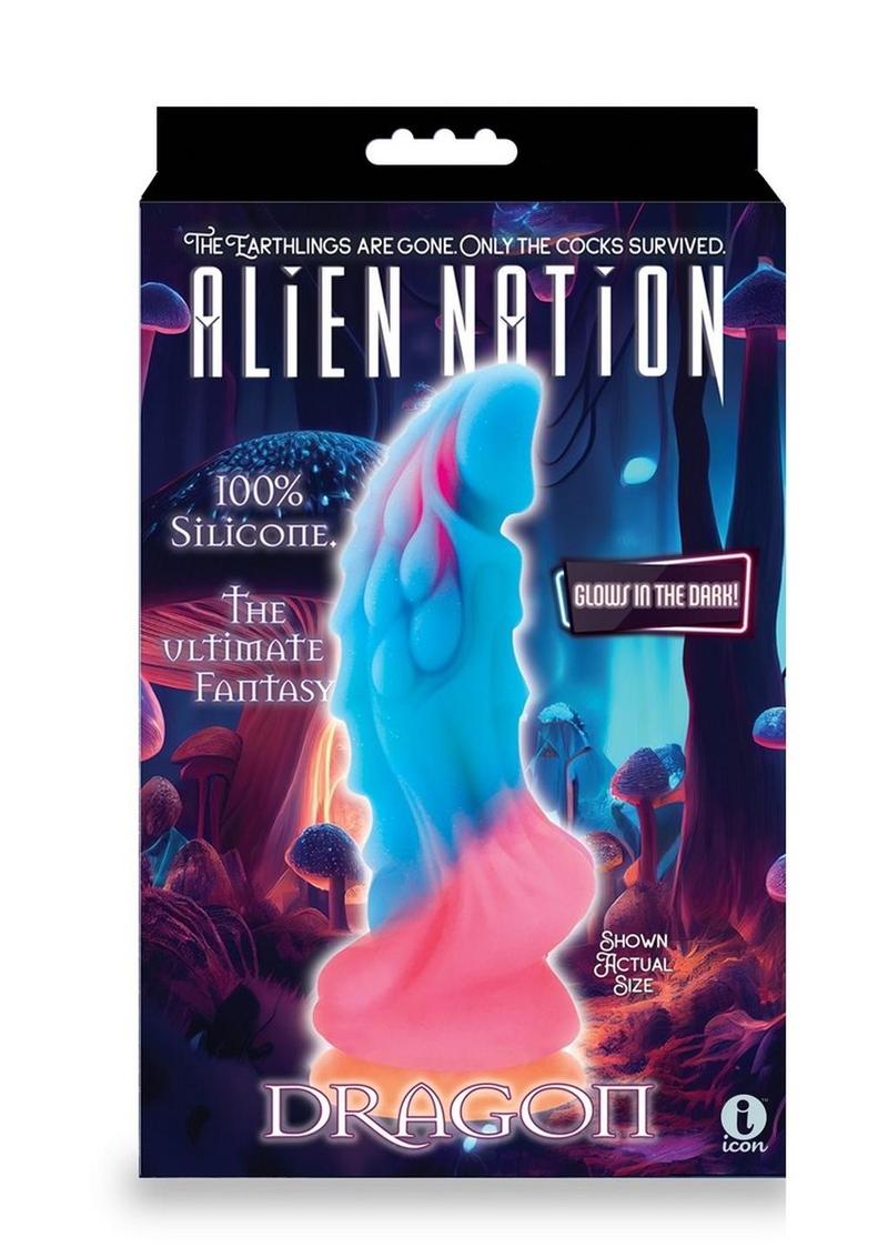 Load image into Gallery viewer, Alien Nation Glow Dragon Silicone Glow In The Dark Creature Dildo - Multicolor
