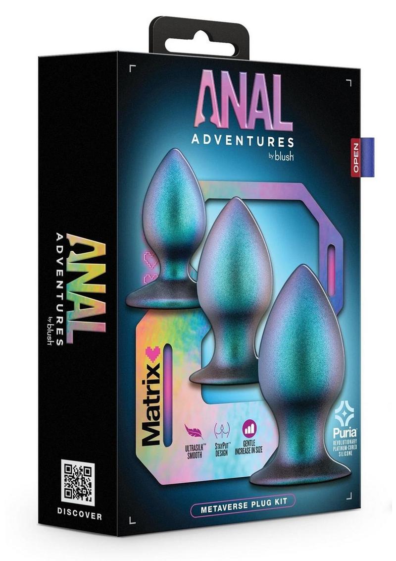Load image into Gallery viewer, Anal Adventures Matrix Metaverse Plug Kit Silicone Anal Plug Set - Dark Millenium - Blue
