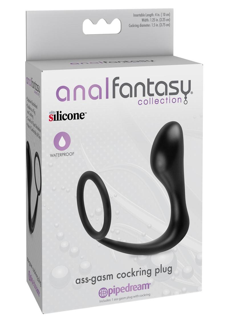 Load image into Gallery viewer, Anal Fantasy Collection Ass-Gasm Cock Ring Plug - Black - 4in
