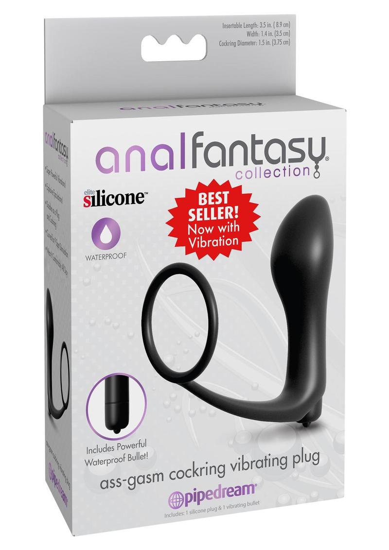 Load image into Gallery viewer, Anal Fantasy Collection Ass-Gasm Cockring Vibrating Plug Kit Silicone Waterproof - Black
