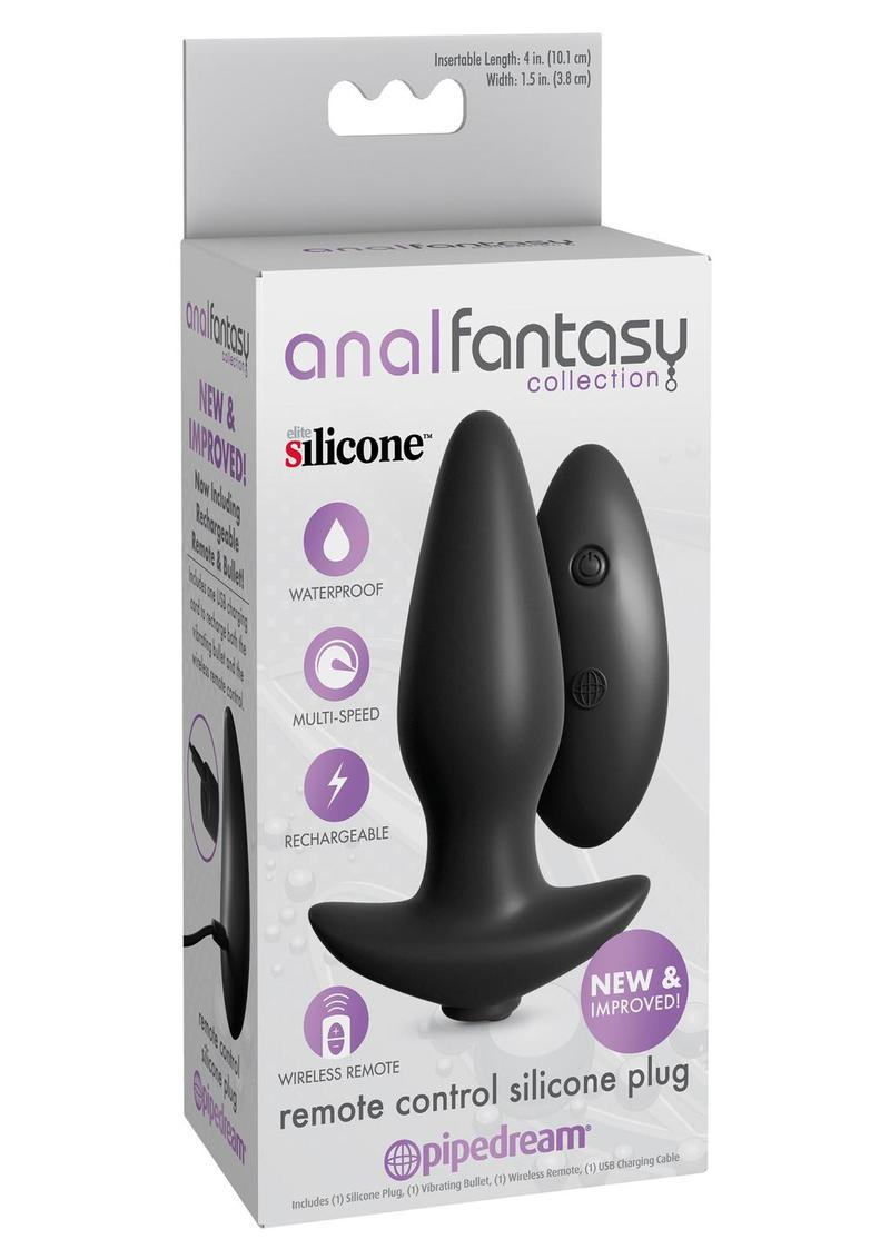 Load image into Gallery viewer, Anal Fantasy Collection Remote Control Silicone Plug Waterproof - Black - 4in
