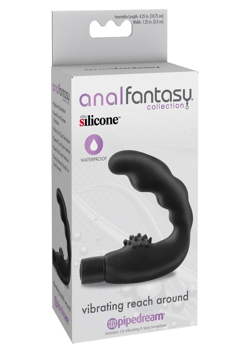 Load image into Gallery viewer, Anal Fantasy Collection Vibrating Reach Around Silicone Massager Waterproof - Black - 4.25in
