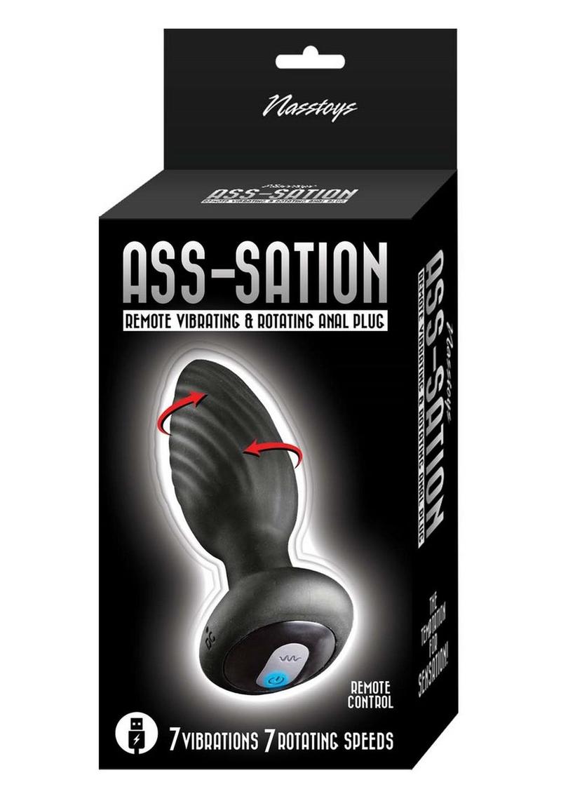 Load image into Gallery viewer, Ass-Sation Remote Vibrating and Rotating Rechargeable Silicone Anal Plug - Black
