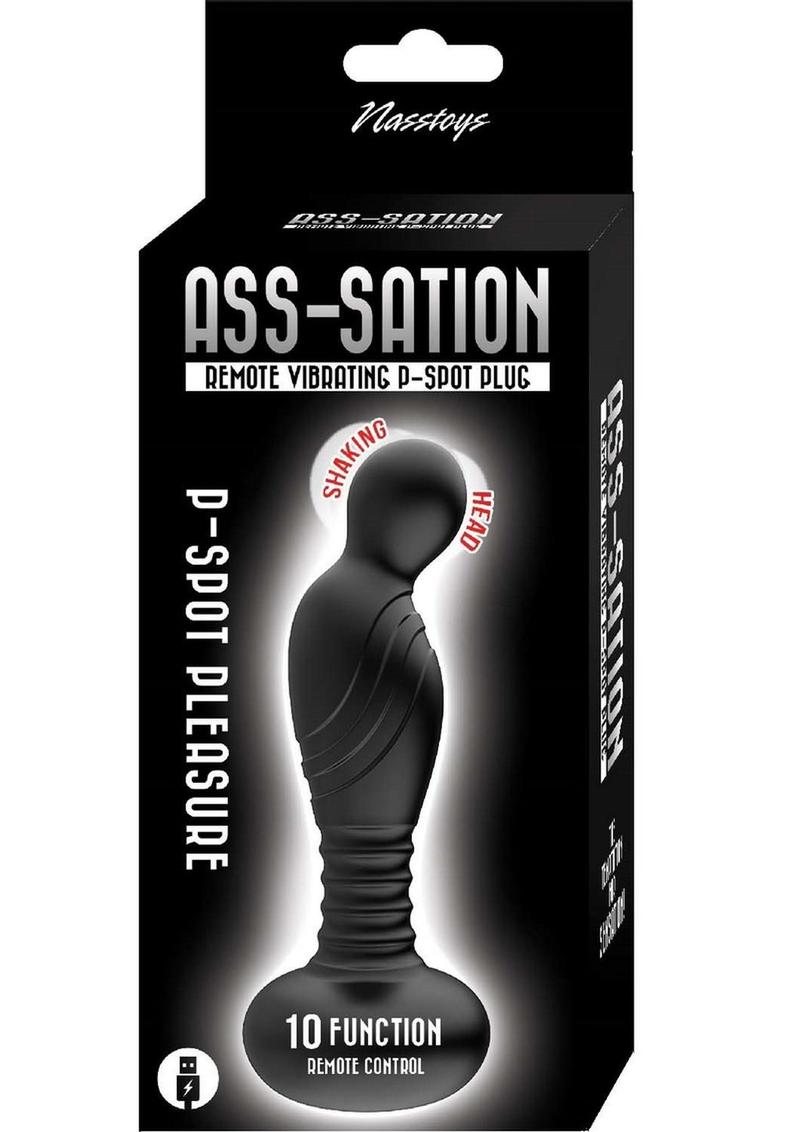 Load image into Gallery viewer, Ass-Sation Remote Vibrating Rechargeable Silicone P-Spot Plug - Black
