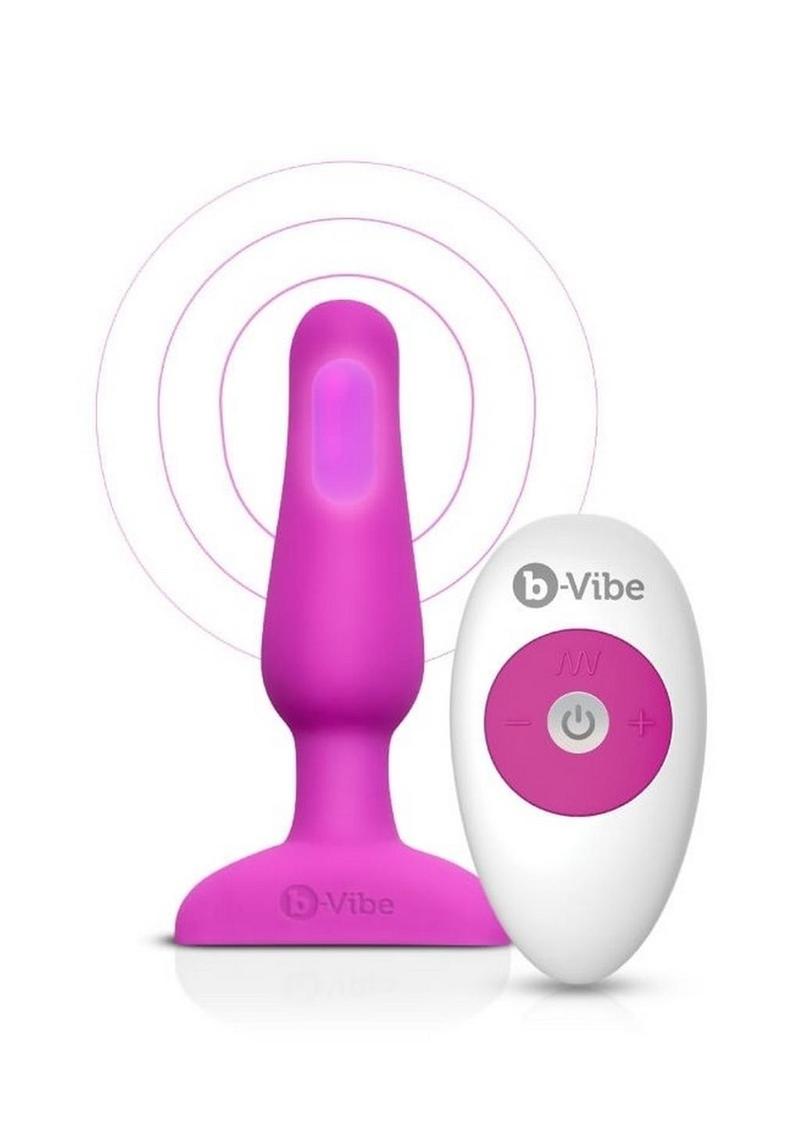 Load image into Gallery viewer, B-Vibe Novice Plug Rechargeable Silicone Anal Plug with Remote Control - Fuchsia/Pink
