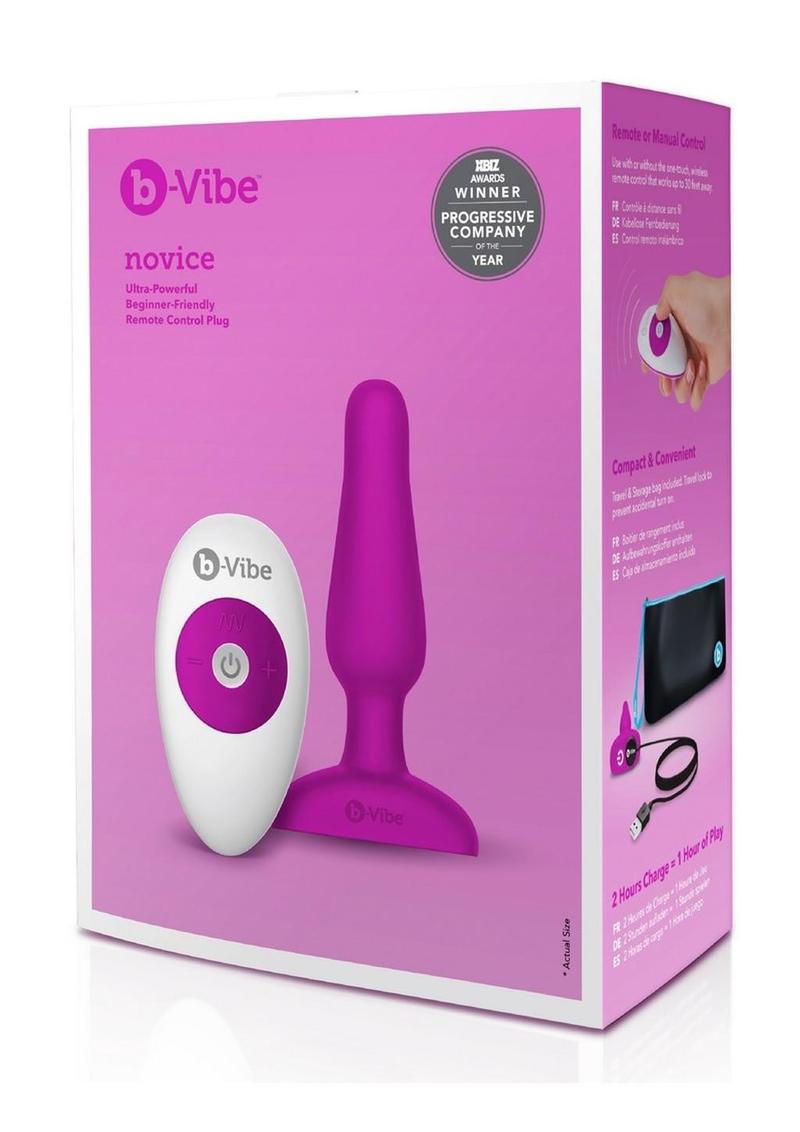 Load image into Gallery viewer, B-Vibe Novice Plug Rechargeable Silicone Anal Plug with Remote Control - Fuchsia/Pink
