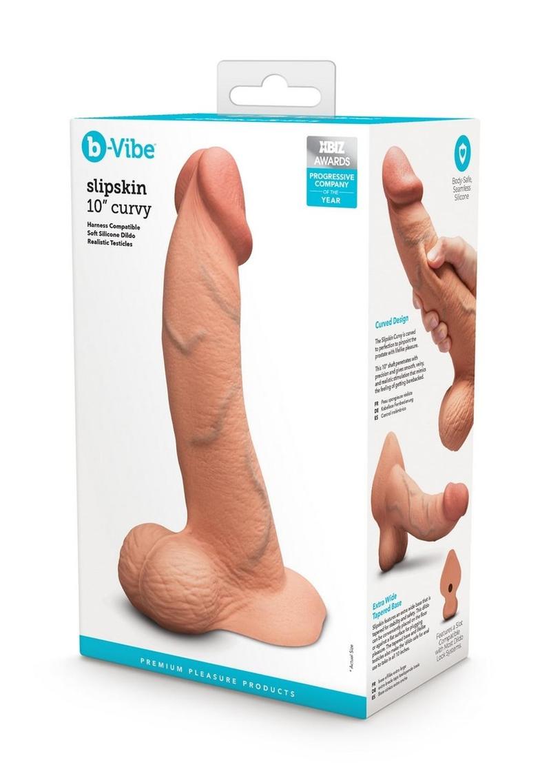 Load image into Gallery viewer, B-Vibe Slipskin Realistic Silicone Curved Dildo - Caramel - 10in
