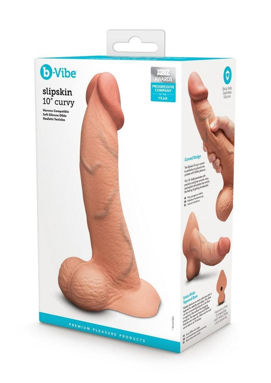 B-Vibe Slipskin Realistic Silicone Curved Dildo - Caramel - 10in