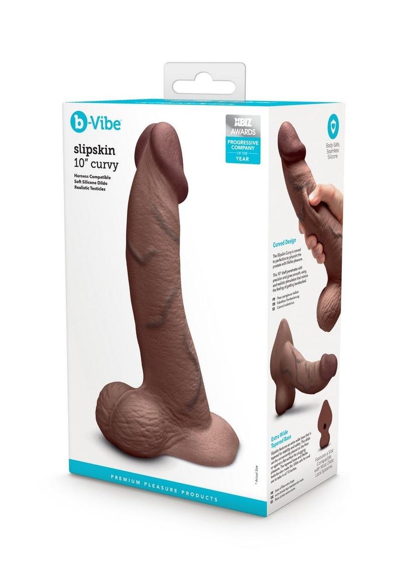 Load image into Gallery viewer, B-Vibe Slipskin Realistic Silicone Curved Dildo - Chocolate - 10in
