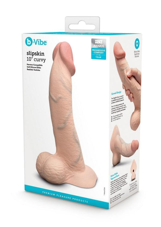 B-Vibe Slipskin Realistic Silicone Curved Dildo - Vanilla - 10in