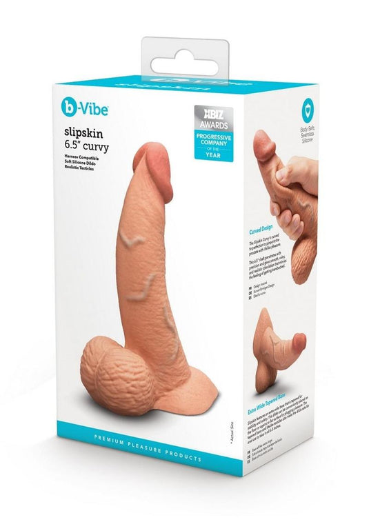 B-Vibe Slipskin Realistic Silicone Curved Dildo - Caramel - 6.5in