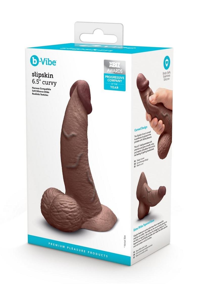 Load image into Gallery viewer, B-Vibe Slipskin Realistic Silicone Curved Dildo - Chocolate - 6.5in
