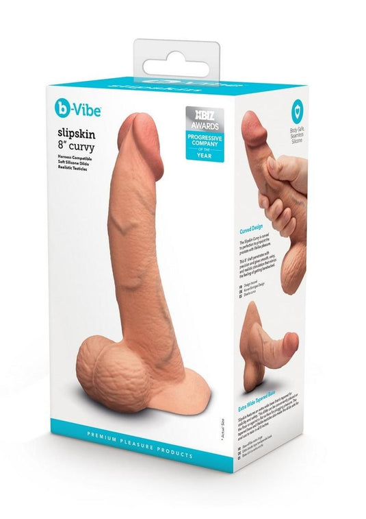 B-Vibe Slipskin Realistic Silicone Curved Dildo - Caramel - 8in