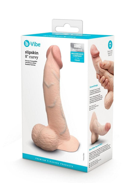 B-Vibe Slipskin Realistic Silicone Curved Dildo - Vanilla - 8in