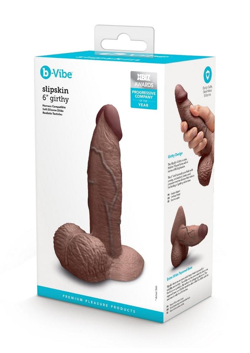 Load image into Gallery viewer, B-Vibe Slipskin Realistic Silicone Girthy Dildo - Chocolate - 6in
