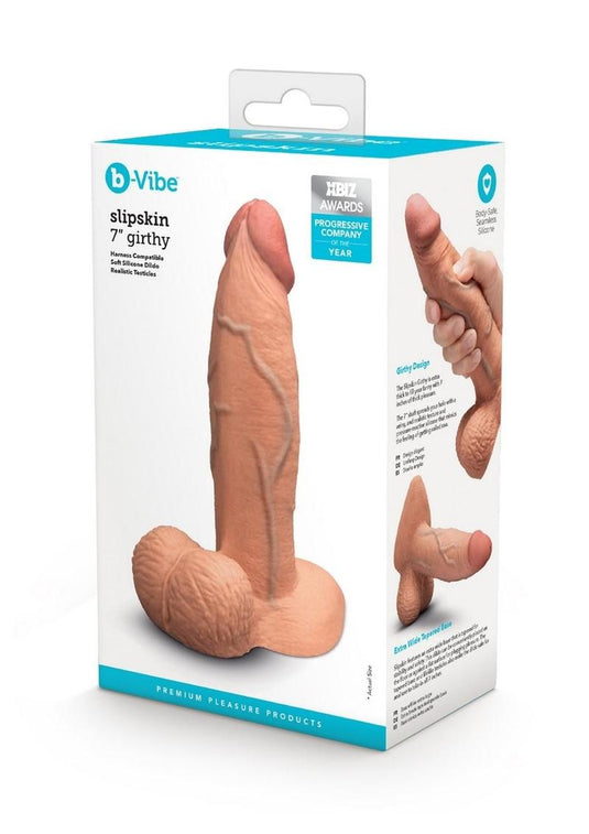 B-Vibe Slipskin Realistic Silicone Girthy Dildo - Caramel - 7in