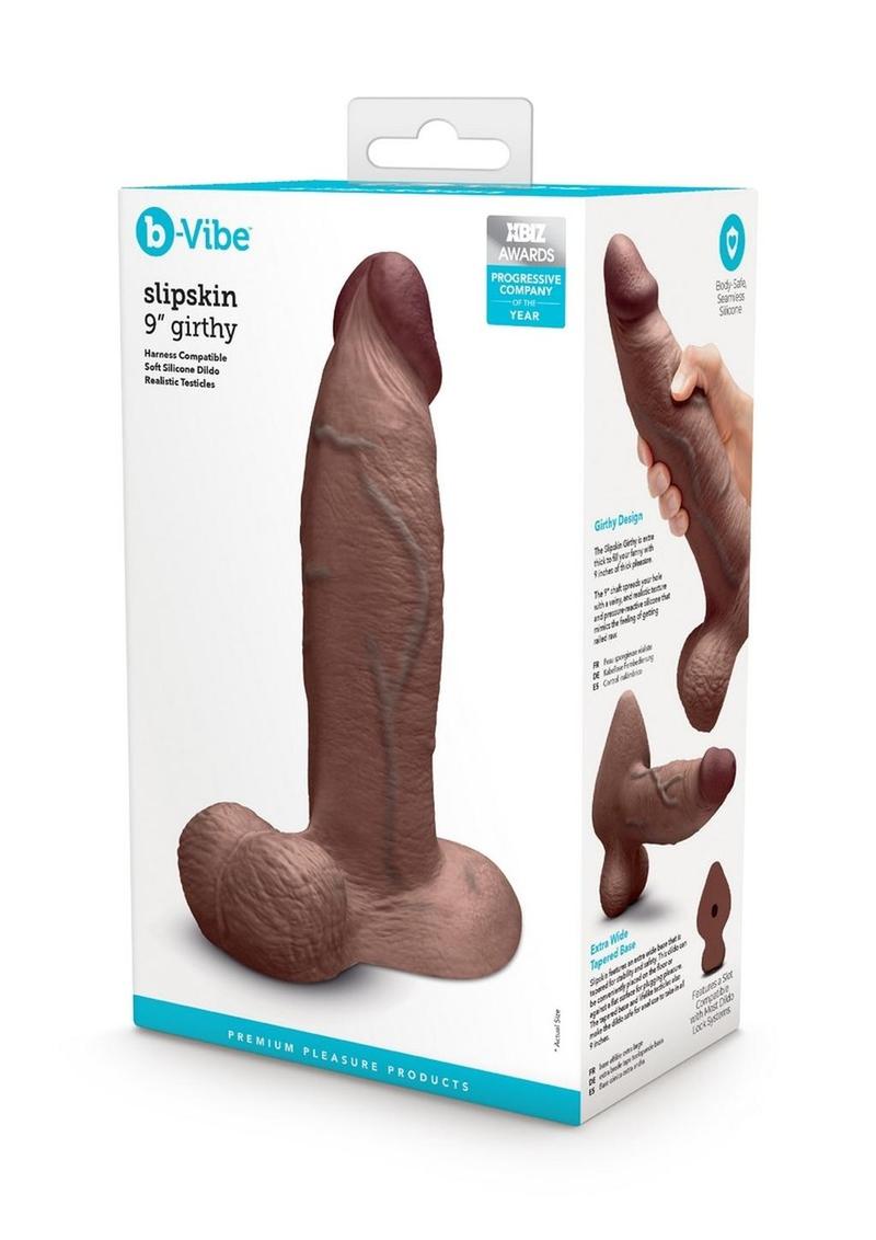 Load image into Gallery viewer, B-Vibe Slipskin Realistic Silicone Girthy Dildo - Chocolate - 9in
