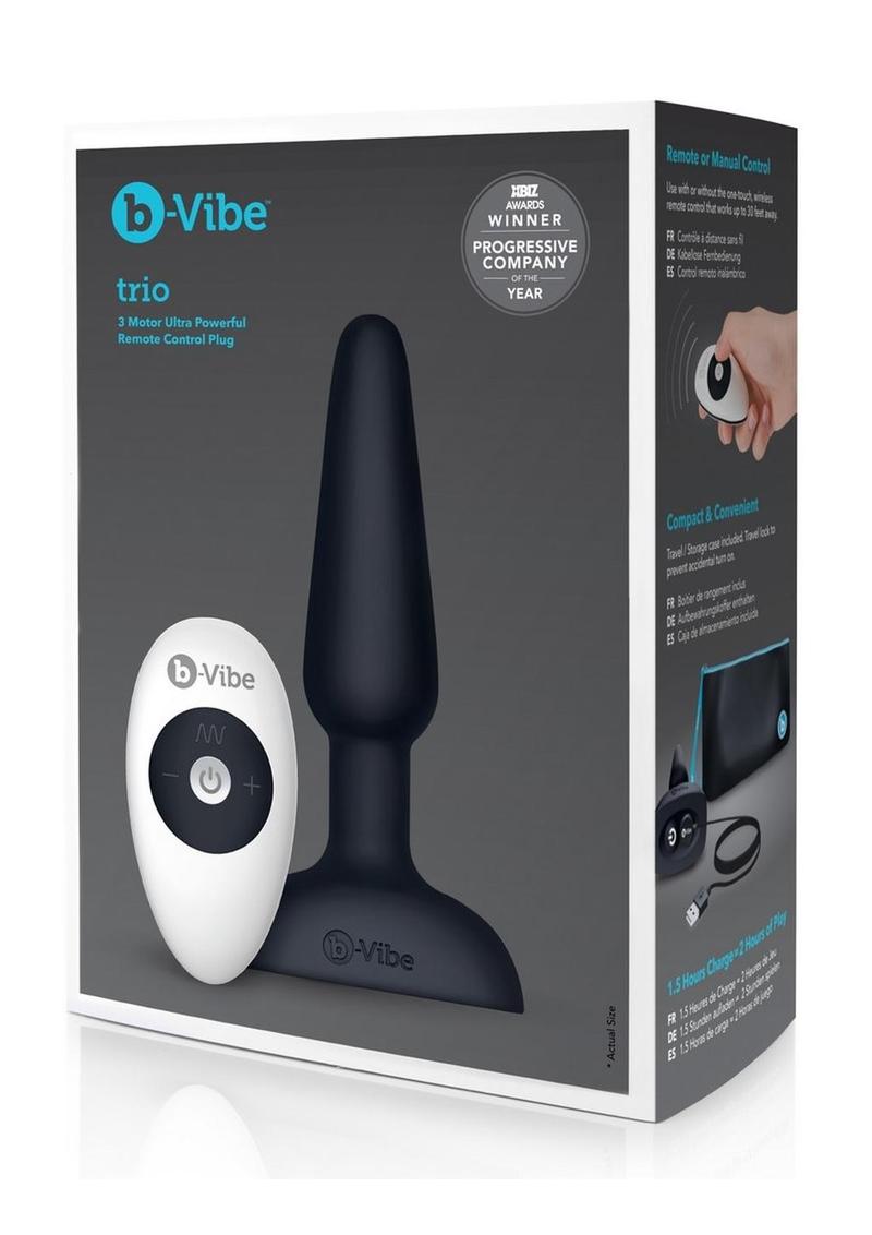Load image into Gallery viewer, B-Vibe Trio Plug Rechargeable Silicone Anal Plug with Remote Control - Black
