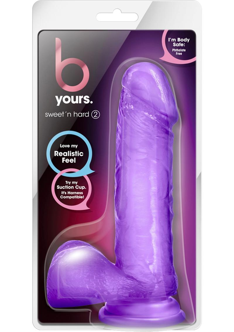 Load image into Gallery viewer, B Yours Sweet N&#39; Hard 2 Dildo with Balls - Purple - 7.75in
