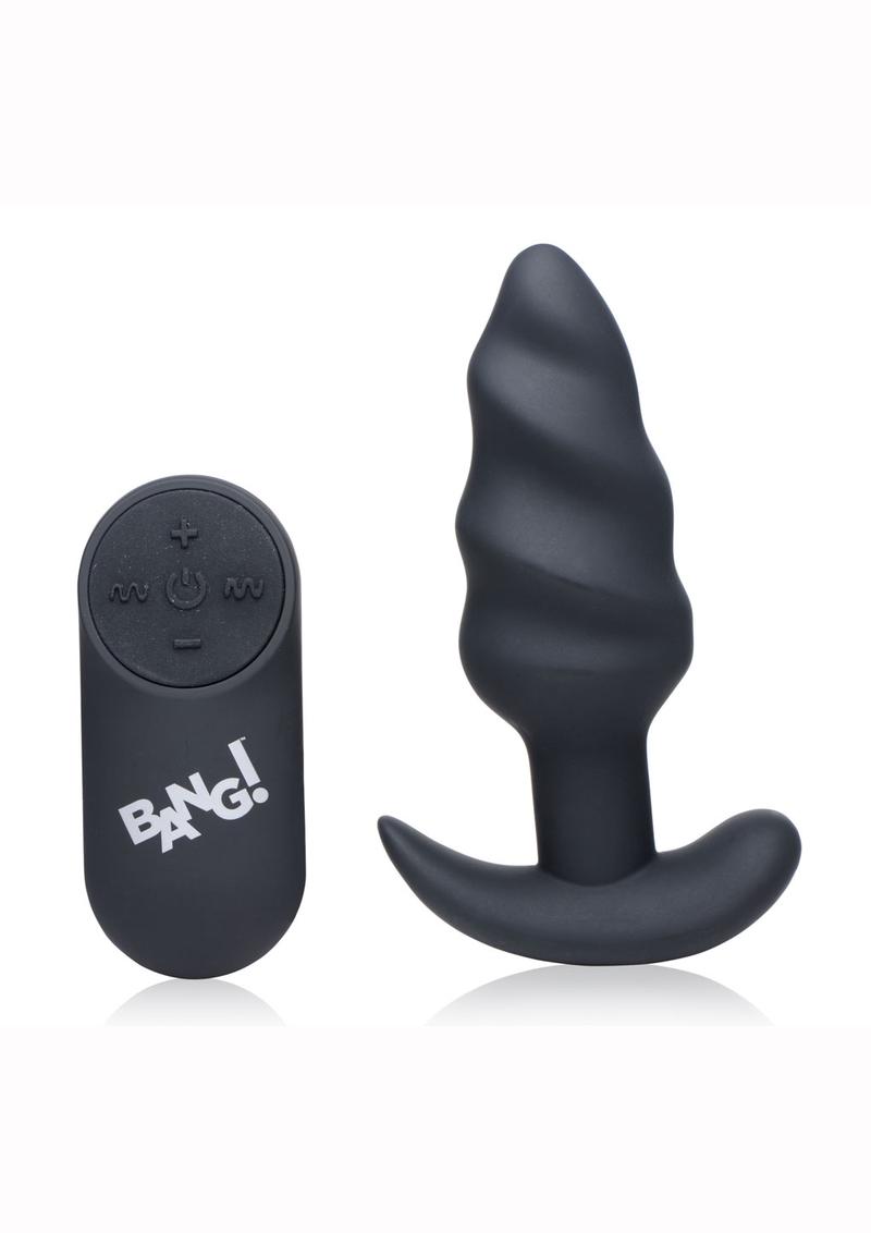 Load image into Gallery viewer, Bang! 21x Vibrating Silicone Rechargeable Swirl Butt Plug with Remote Control - Black
