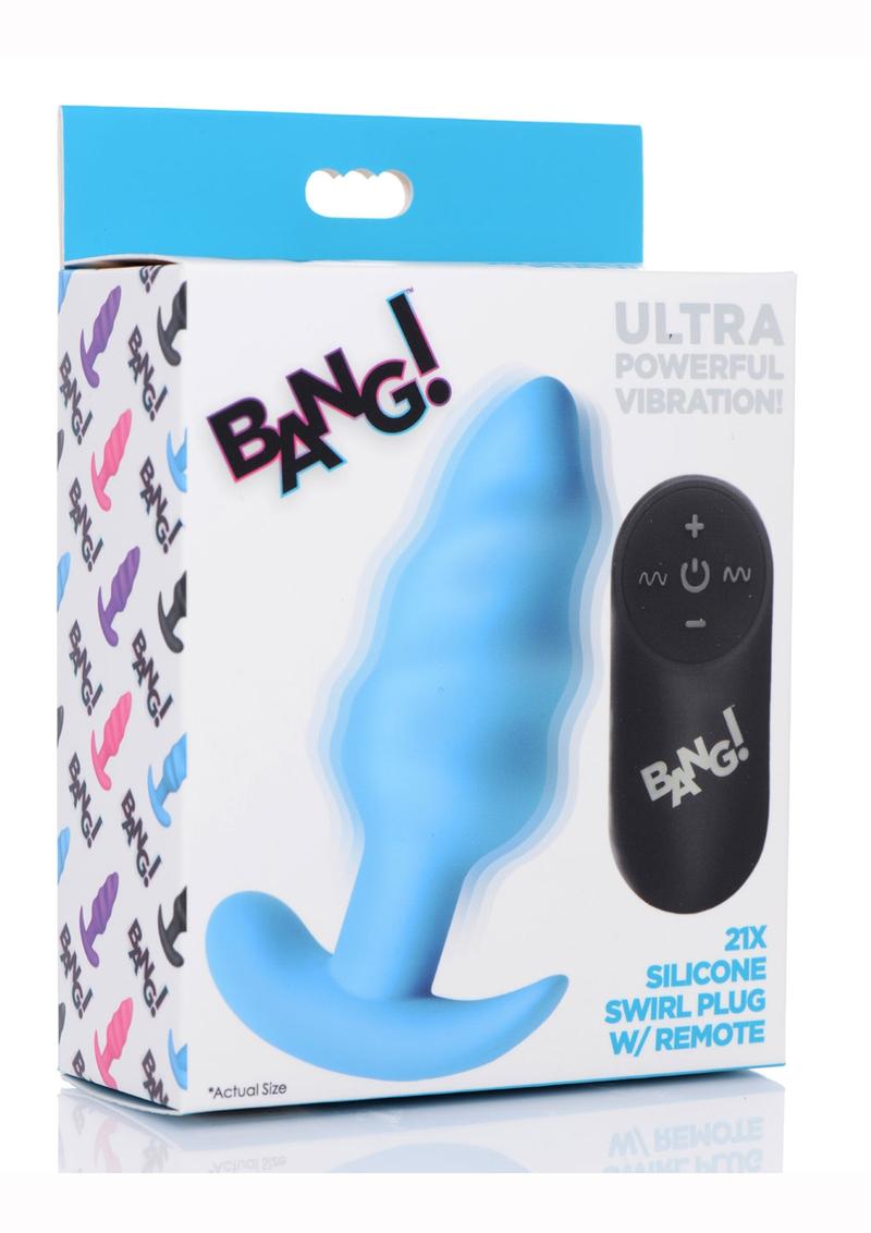 Load image into Gallery viewer, Bang! 21x Vibrating Silicone Rechargeable Swirl Butt Plug with Remote Control - Blue
