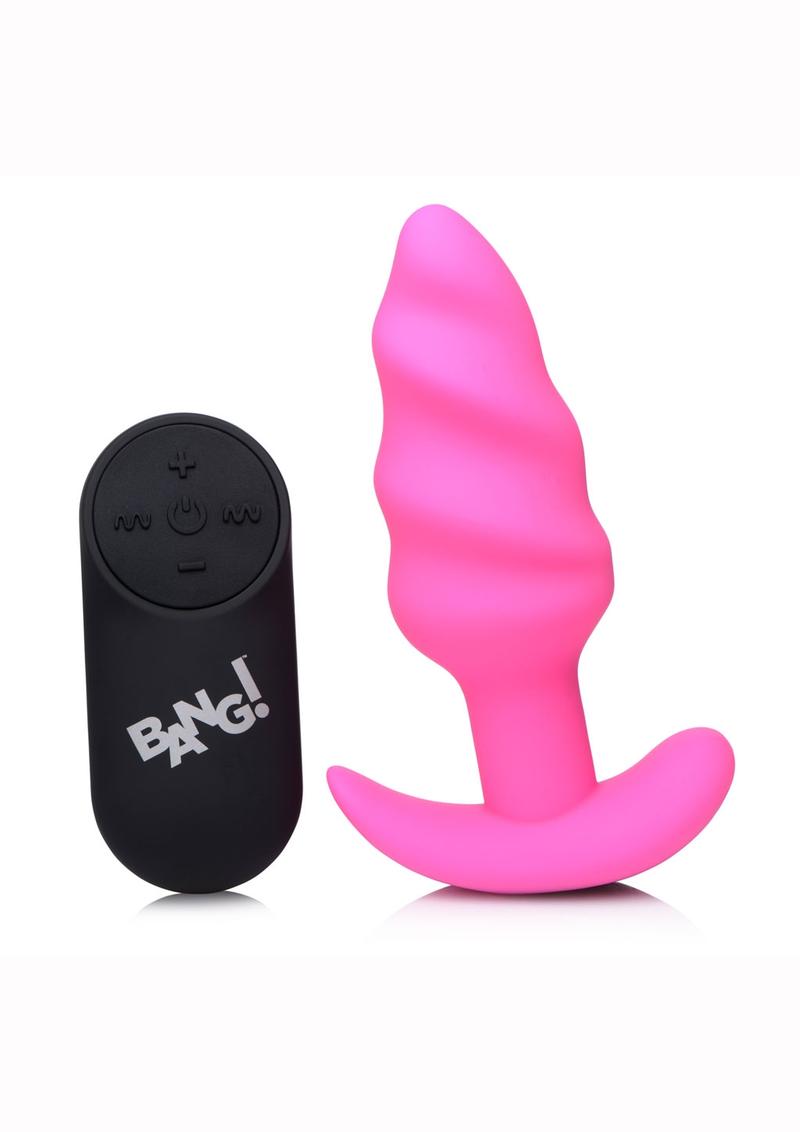 Load image into Gallery viewer, Bang! 21x Vibrating Silicone Rechargeable Swirl Butt Plug with Remote Control - Pink
