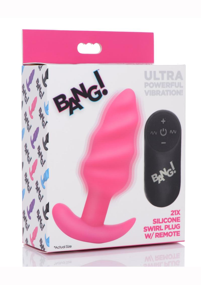 Load image into Gallery viewer, Bang! 21x Vibrating Silicone Rechargeable Swirl Butt Plug with Remote Control - Pink
