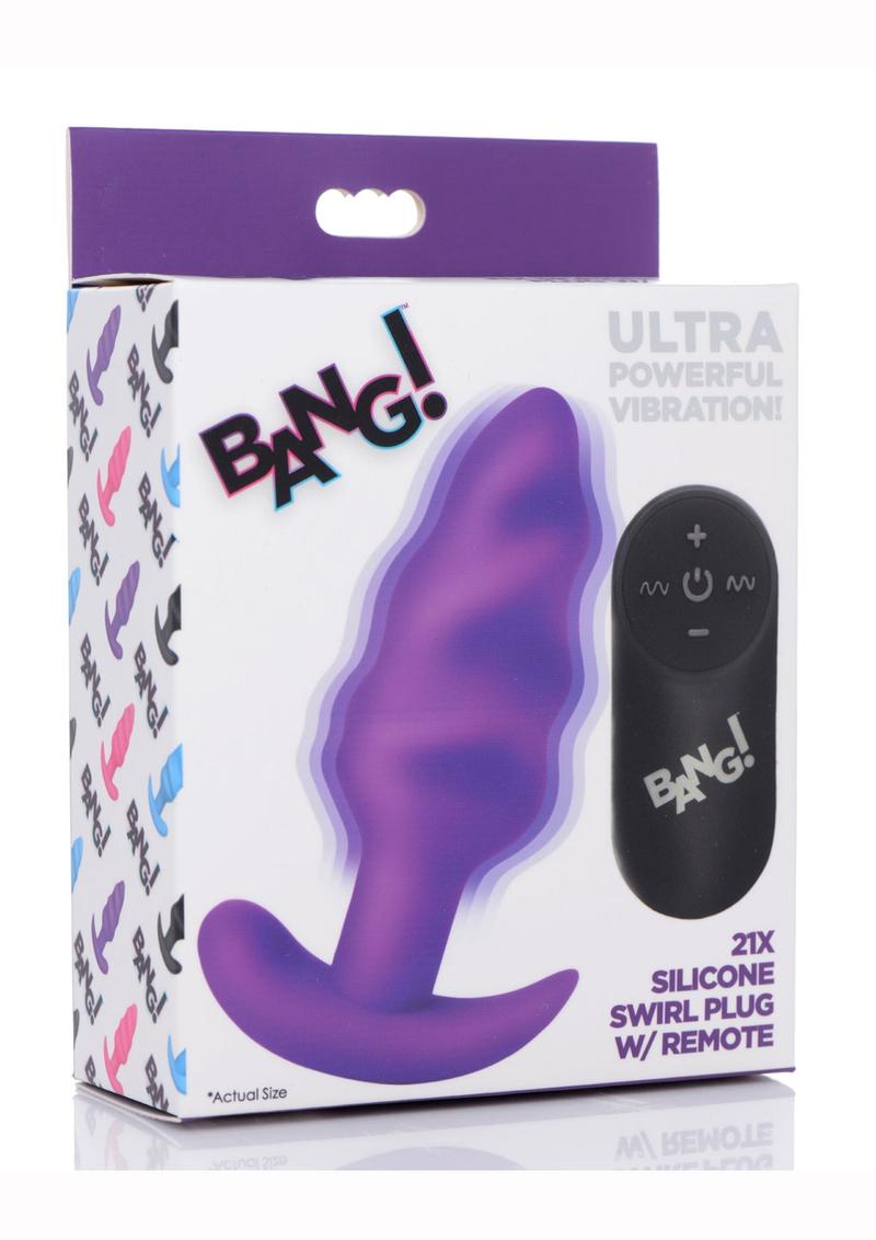 Load image into Gallery viewer, Bang! 21x Vibrating Silicone Rechargeable Swirl Butt Plug with Remote Control - Purple
