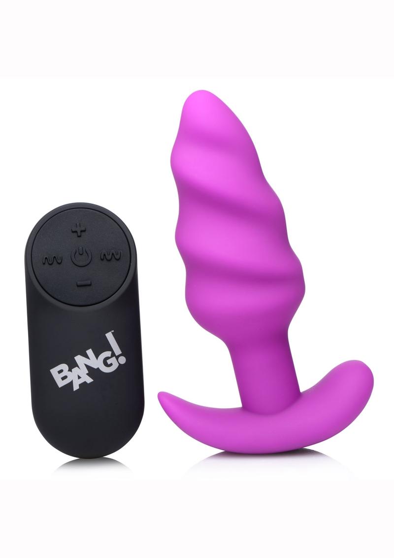 Load image into Gallery viewer, Bang! 21x Vibrating Silicone Rechargeable Swirl Butt Plug with Remote Control - Purple
