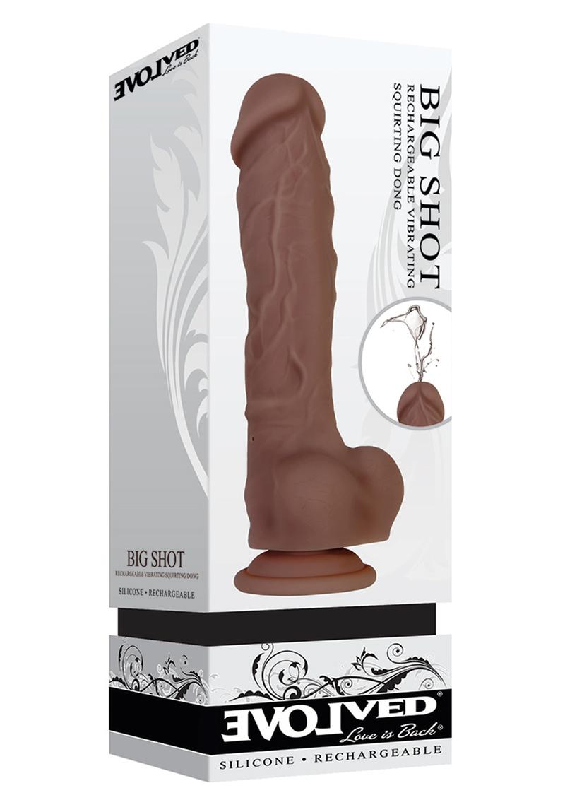 Load image into Gallery viewer, Big Shot Rechargeable Silicone Vibrating Squirting Dong with Balls - Chocolate - 8in
