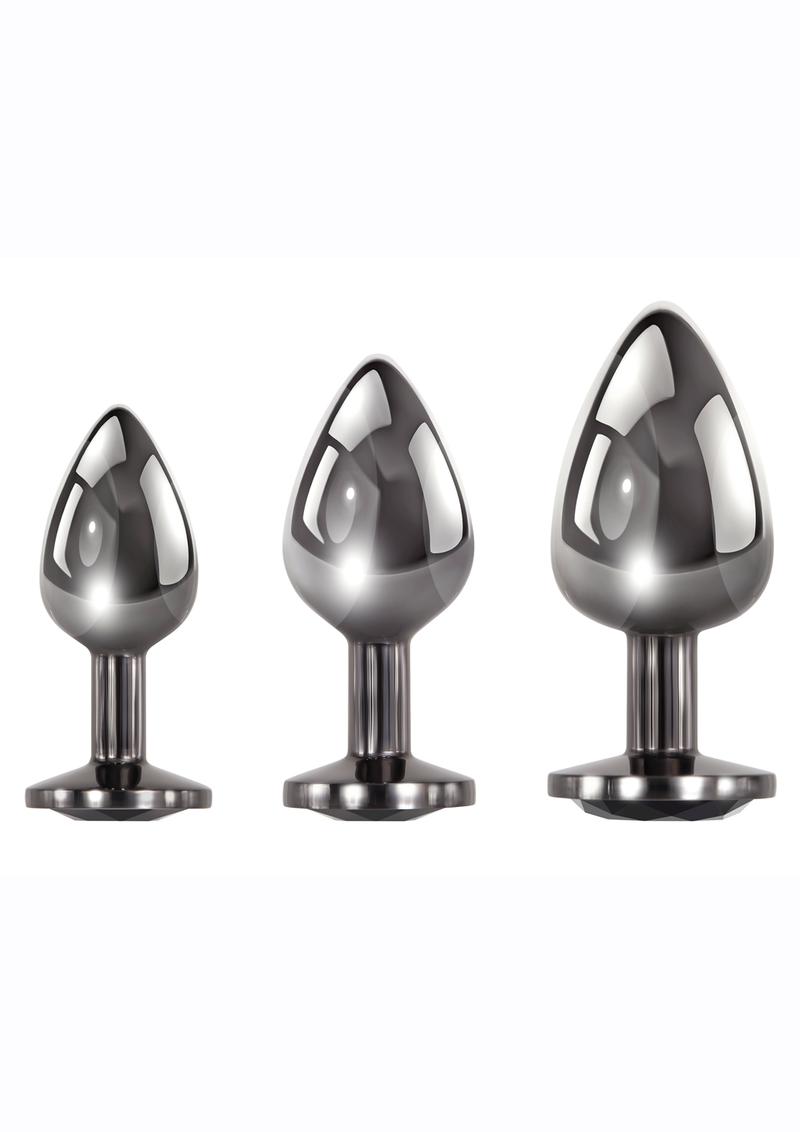 Load image into Gallery viewer, Black Gem Anal Plug - Black/Metal - 3 Piece Set/Set
