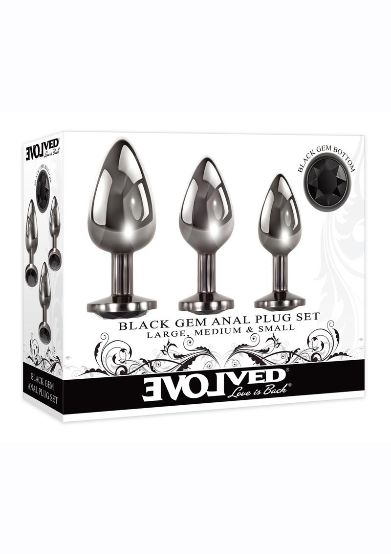 Load image into Gallery viewer, Black Gem Anal Plug - Black/Metal - 3 Piece Set/Set
