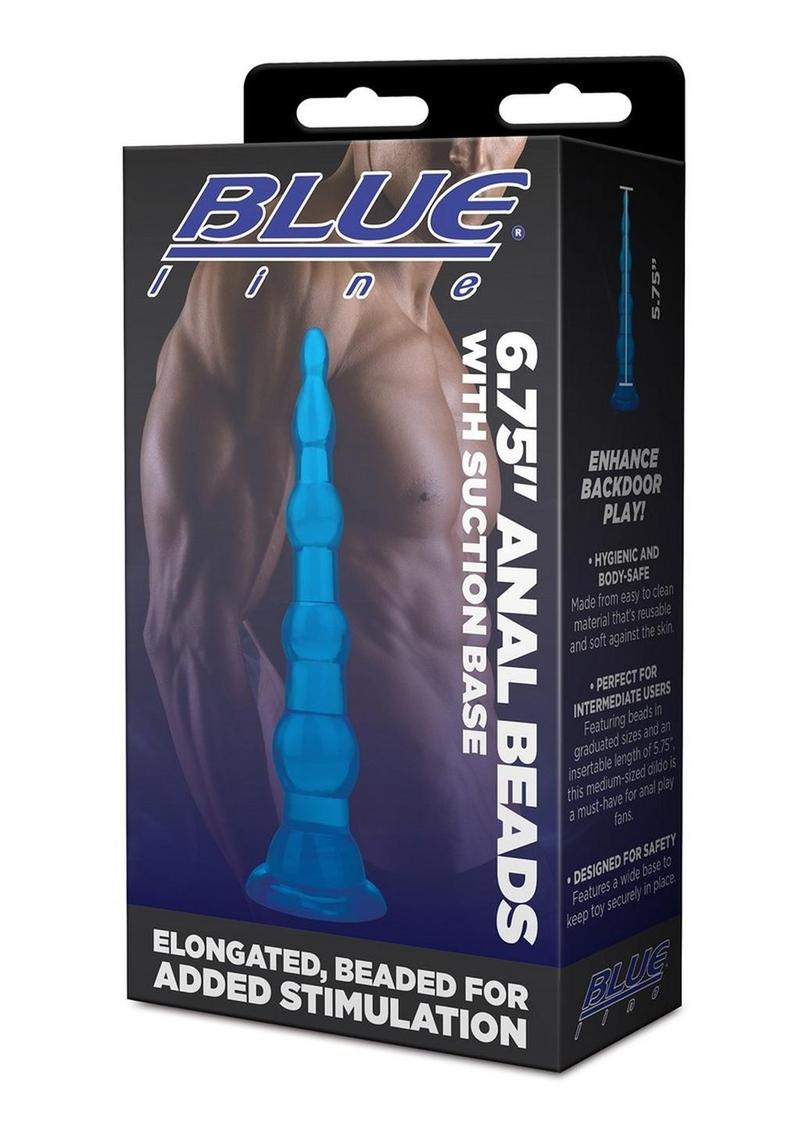 Load image into Gallery viewer, Blue Line Anal Beads with Suction Cup - Blue - 6.75in
