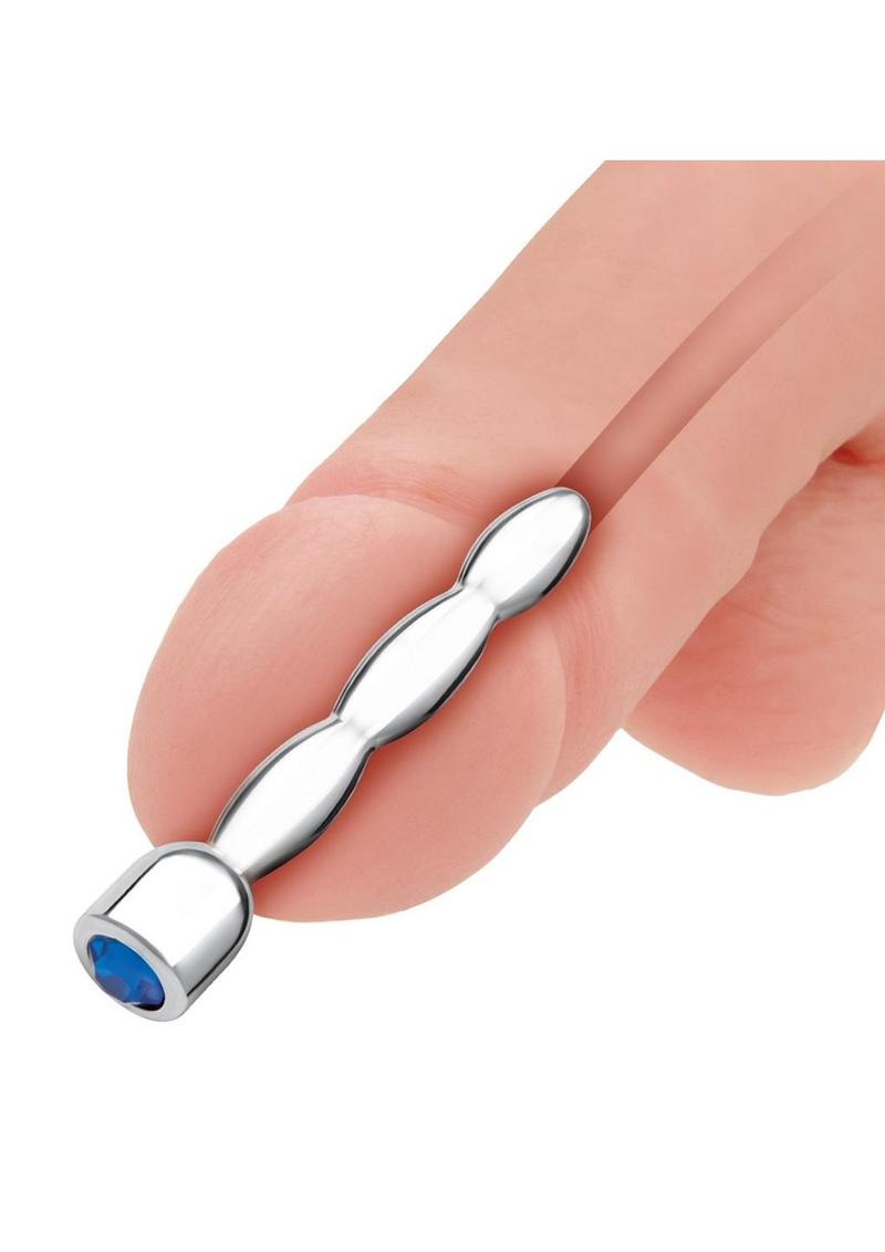 Load image into Gallery viewer, Blue Line Bling Bling Wavy Penis Plug 2in - Stainless
