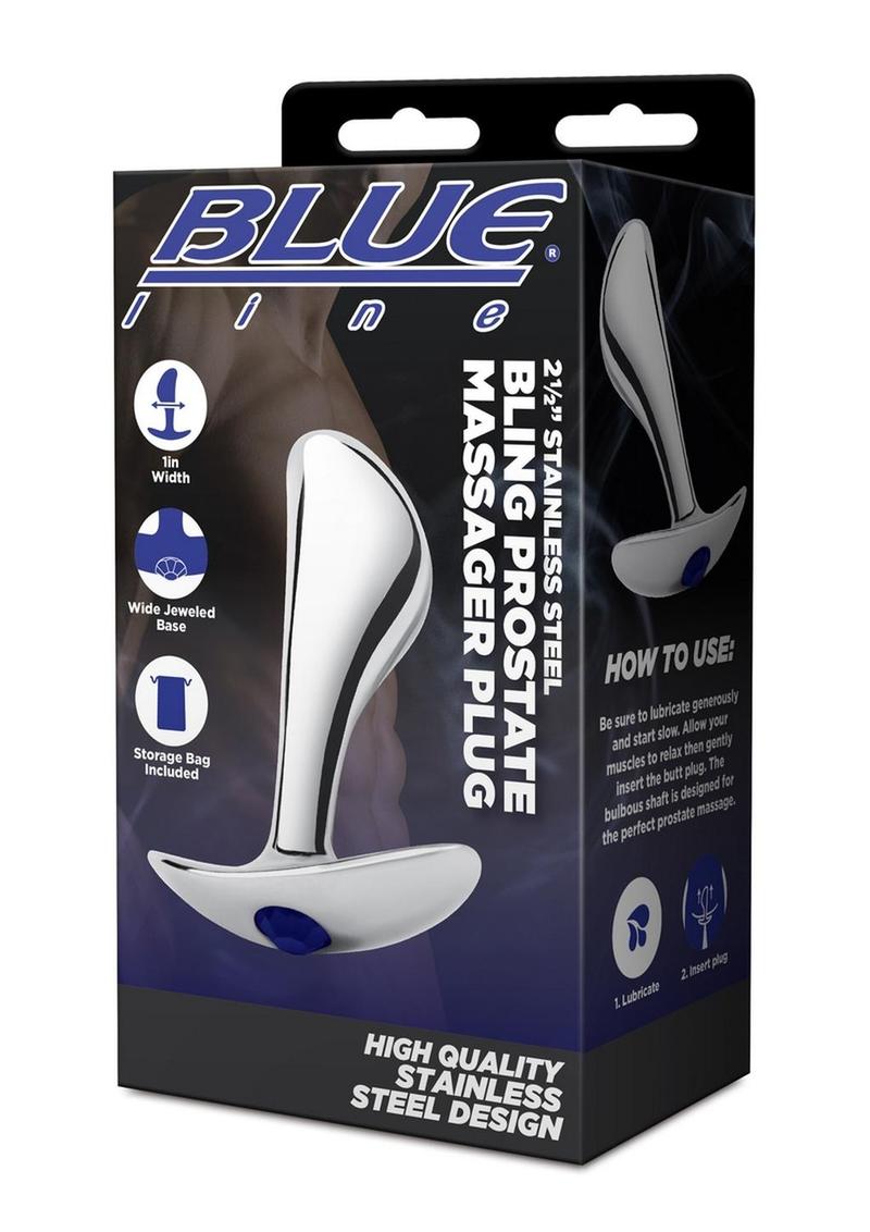 Load image into Gallery viewer, Blue Line Bling Prostate Massager Plug 2.5in - Stainless - Steel
