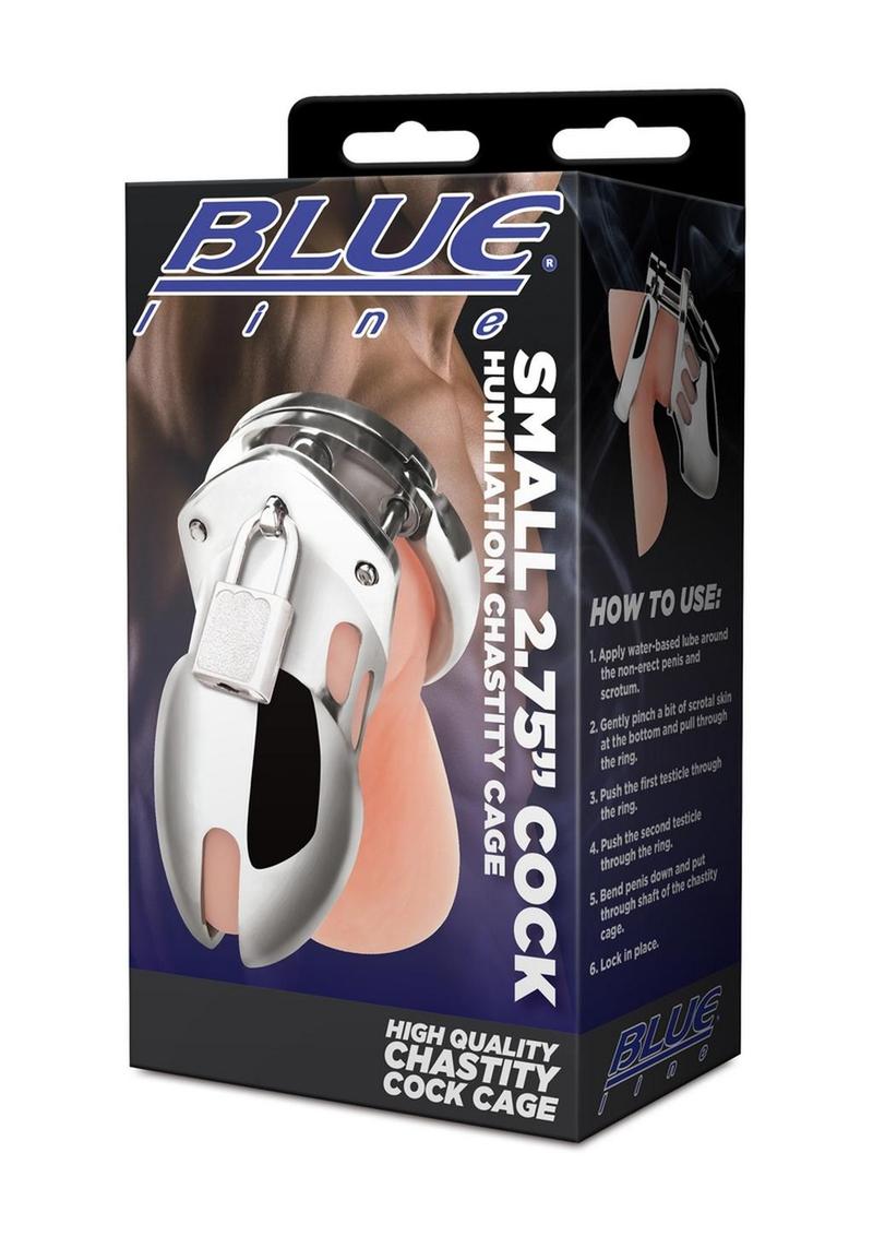 Load image into Gallery viewer, Blue Line Cock Humiliation Chastity Cage Small 2.75in - Stainless - Steel
