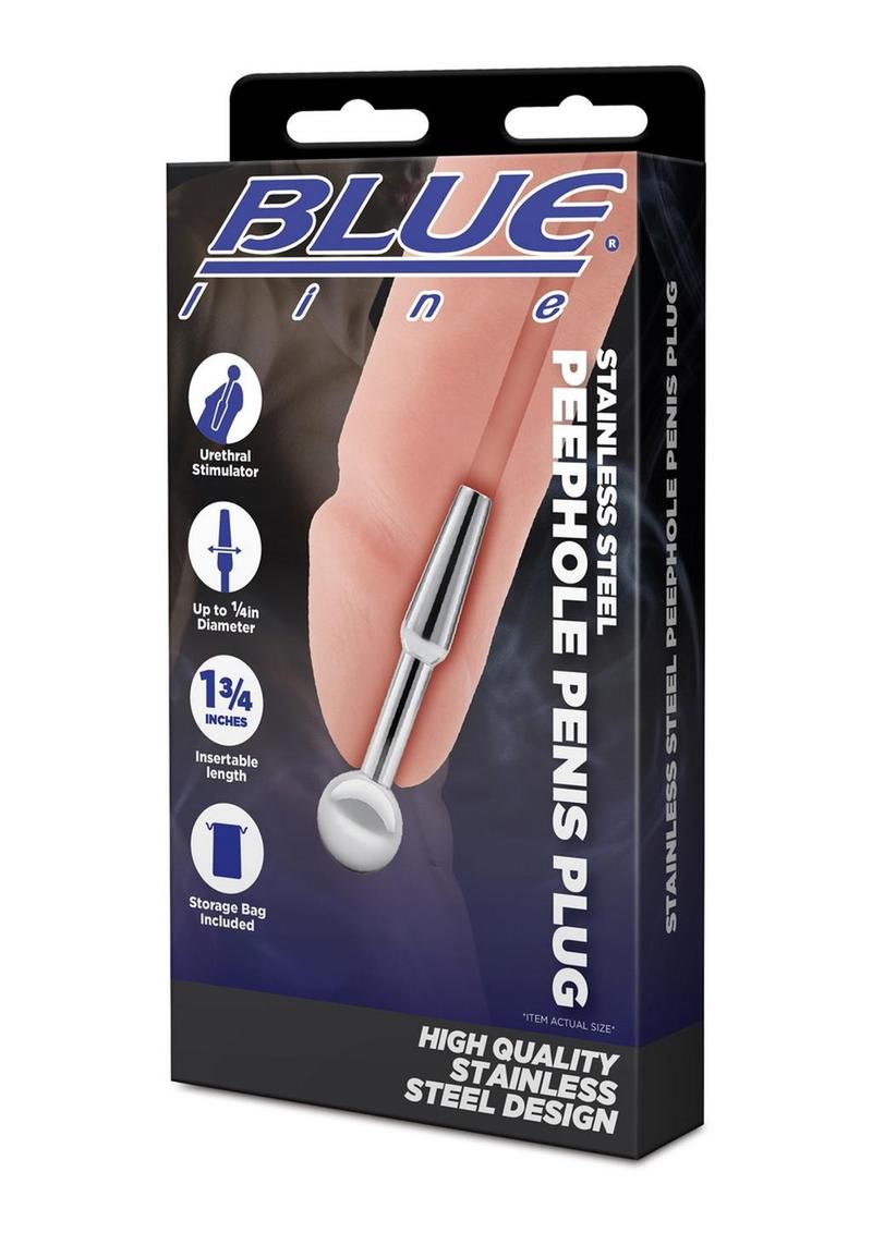 Load image into Gallery viewer, Blue Line Peephole Penis Plug - Stainless - Steel
