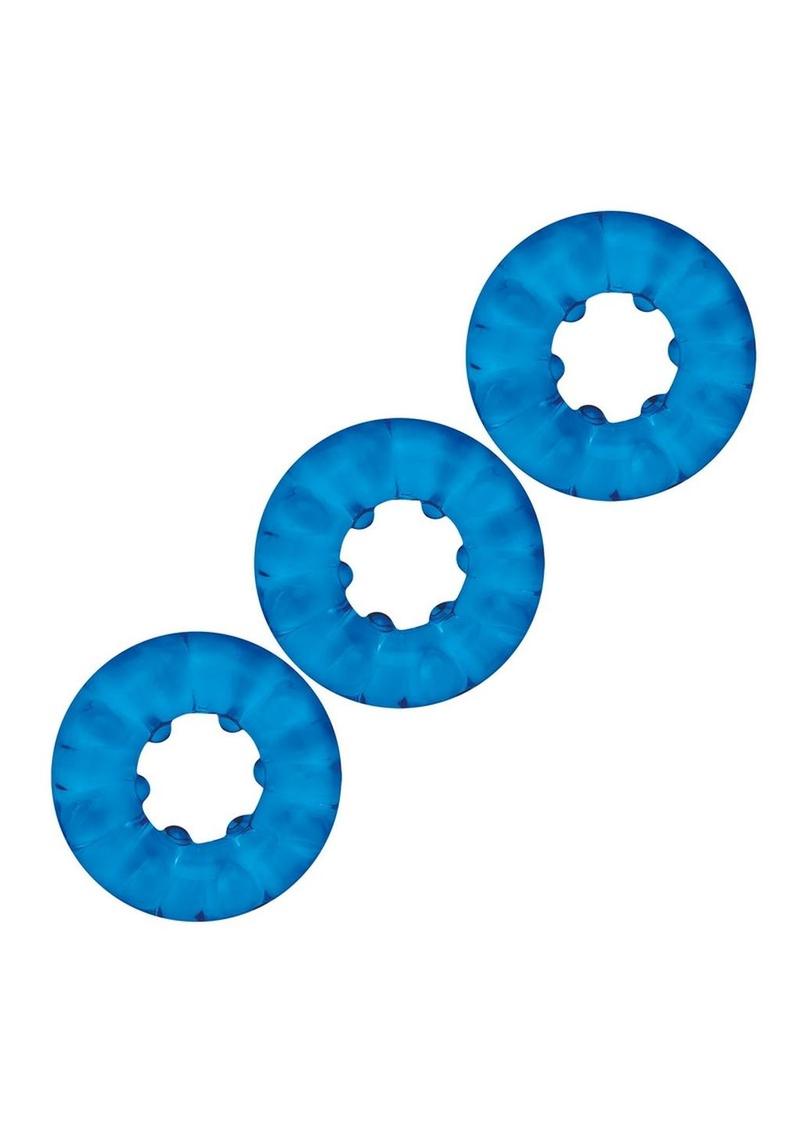 Load image into Gallery viewer, Blue Line Ribbed Rider Cock Ring - Blue - 3 Pack
