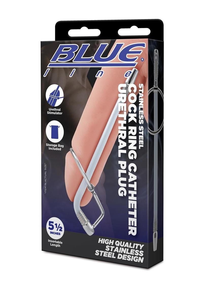 Load image into Gallery viewer, Blue Line Stainless Steel Cock Ring Catheter Urethral Plug
