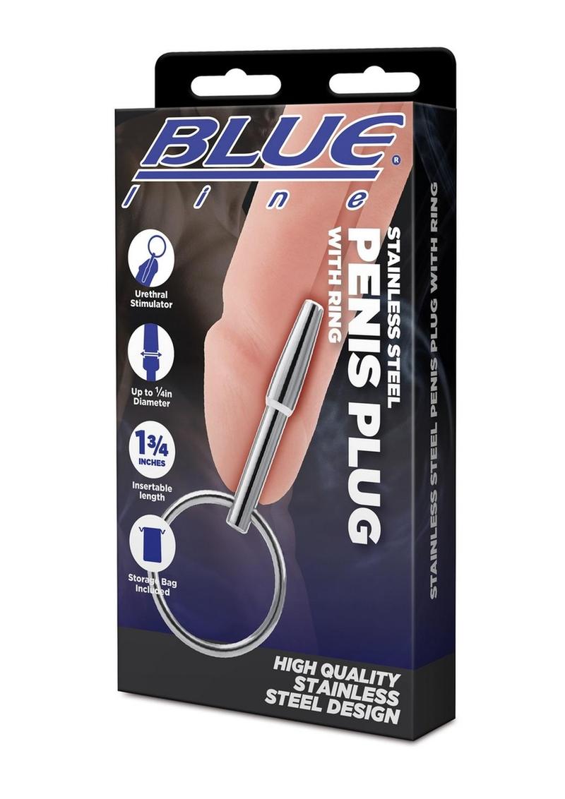 Load image into Gallery viewer, Blue Line Stainless Steel Penis Plug with Ring
