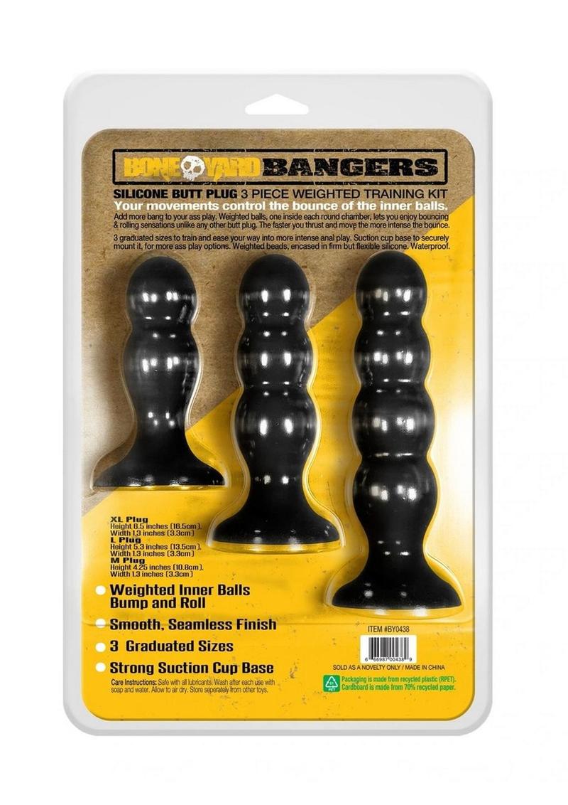 Load image into Gallery viewer, Boneyard Bangers Silicone Weighted Butt Plug Training Kit - Black - 3 Per Set
