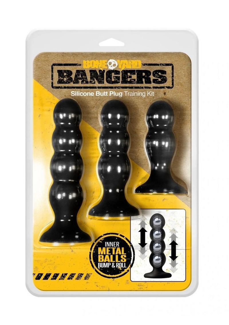 Load image into Gallery viewer, Boneyard Bangers Silicone Weighted Butt Plug Training Kit - Black - 3 Per Set
