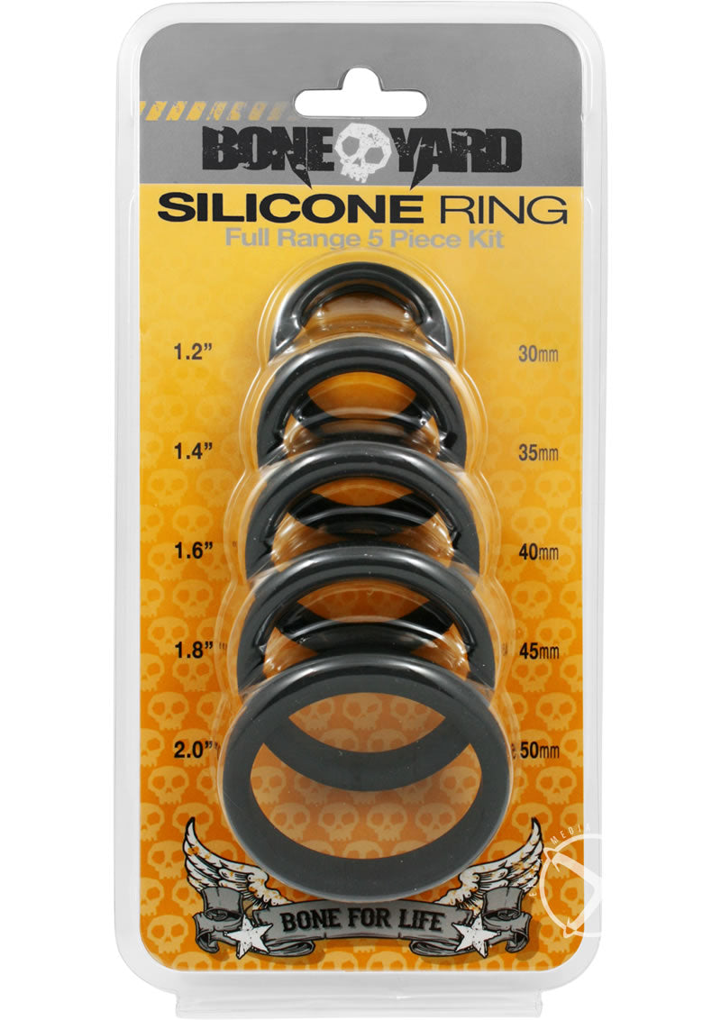 Load image into Gallery viewer, Boneyard Silicone Ring Cock Rings Full Range Kit - Black - 5 Piece Kit
