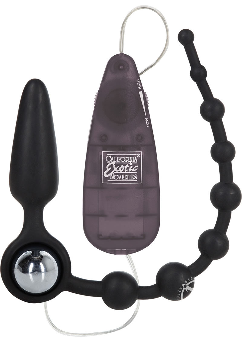 Load image into Gallery viewer, Booty Call Booty Double Dare Silicone Vibrating Butt Plug with Anal Beads - Black
